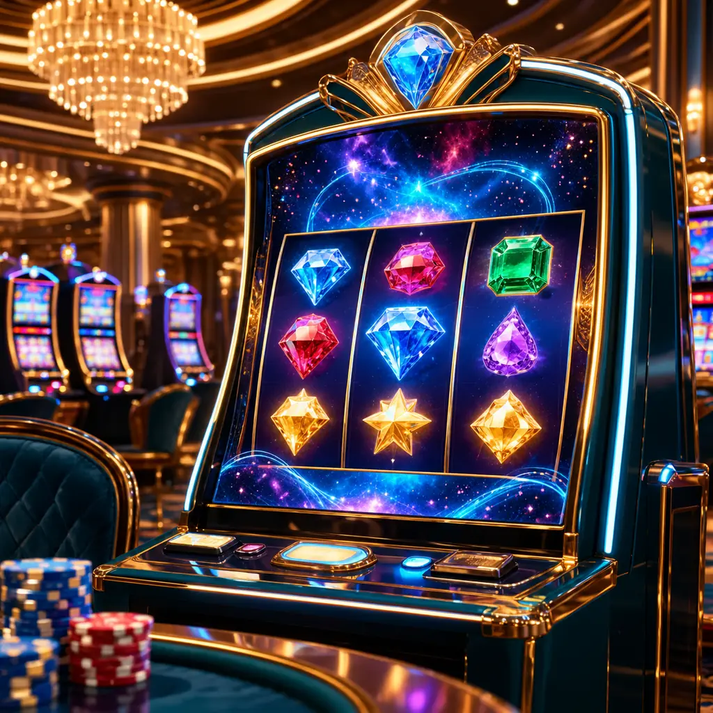 Mesin slot dengan simbol permata dalam suasana kasino